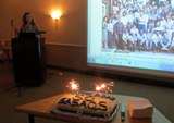 SASAqS 2013 - Janine Adams, president, and the SASAqS 50th birthday cake